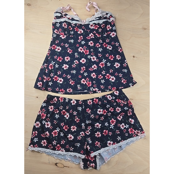 Marilyn Monroe Women's Cami Short Pajama Set Blue & Pink Floral Size Small - Picture 1 of 8